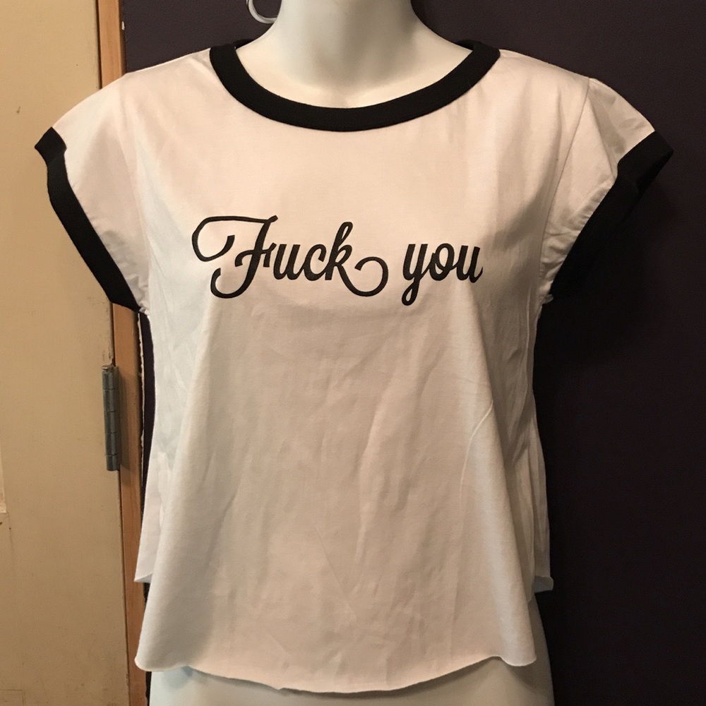 Ringer tee crop top f**k you 😉 One size.  Best for XS/S/M